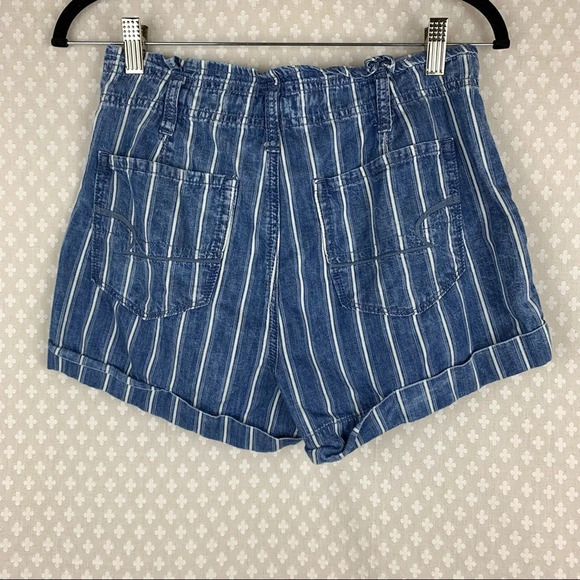 American Eagle Blue Striped Ruffle Chambray Short - Picture 5 of 6